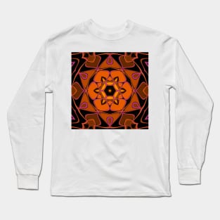 Cartoon Mandala Flower Orange Pink and Black Long Sleeve T-Shirt